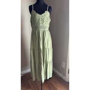 NWT Green Crochet Lace Maxi Sundress Beach Summer Boho Spaghetti Straps Sz M